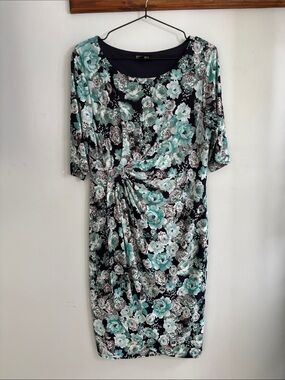 Roz & Ali Teal Floral Twist-Front Midi Dress
